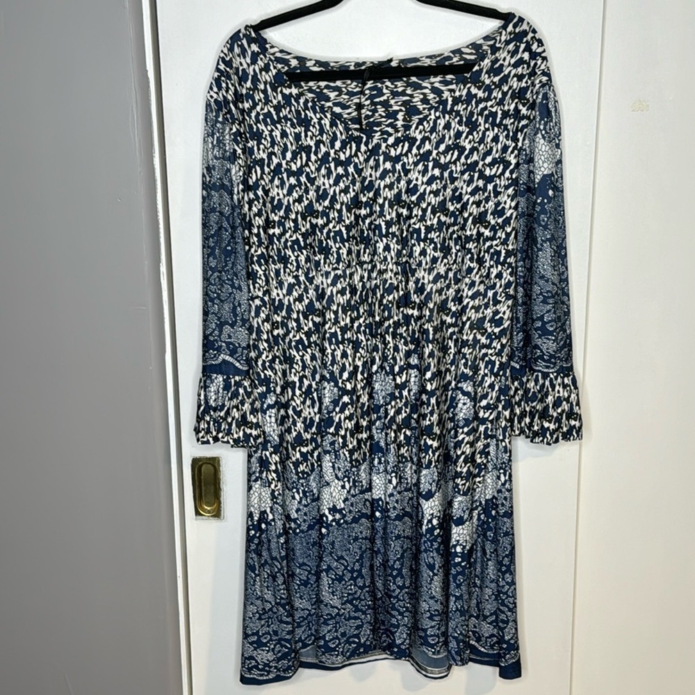 REBORN 3XL, abstract, balloon sleeves, boat neck, v-neck, breathable, midi dress